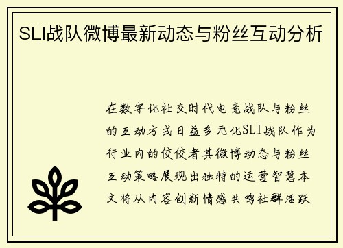 SLI战队微博最新动态与粉丝互动分析